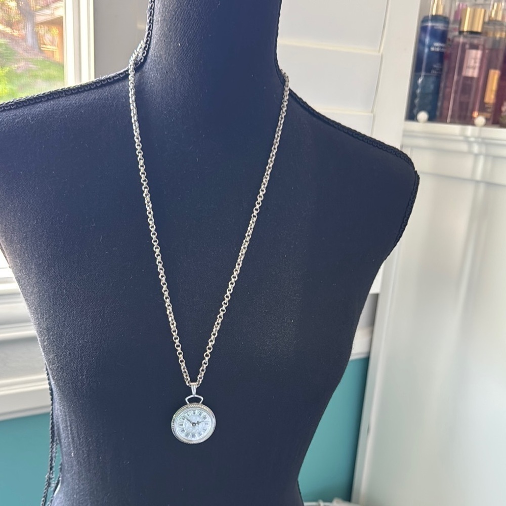 Monet Elegant Silver Necklace with Circular watch